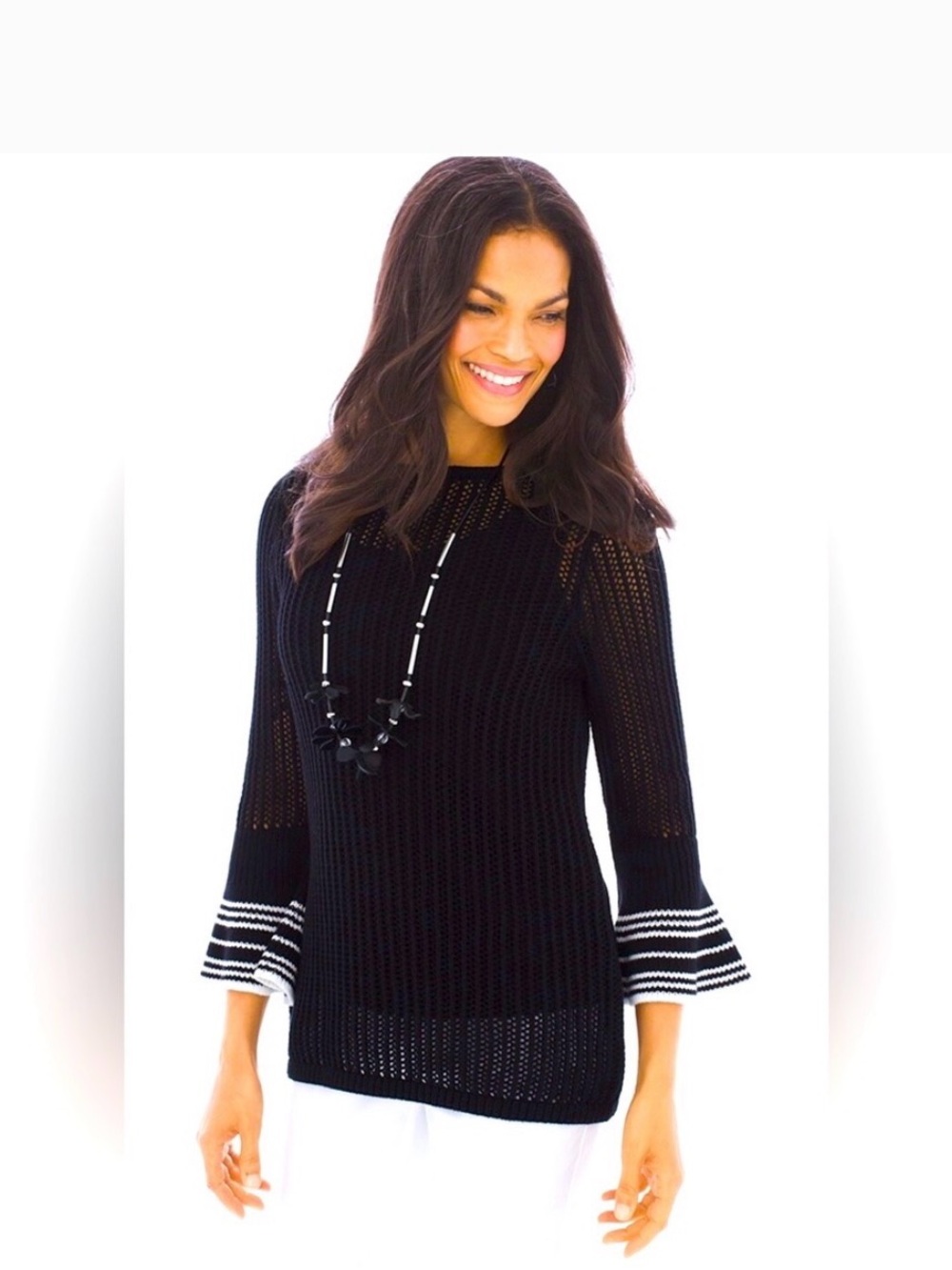 Chico's Black Open Weave Knit Top